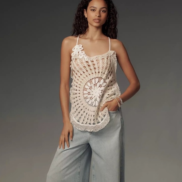 Anthropologie Tops - NWT Anthropologie Pieced Crochet Sweater Tank XL